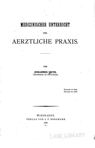 Cover for Medizinischer Unterricht und aerztliche Praxis