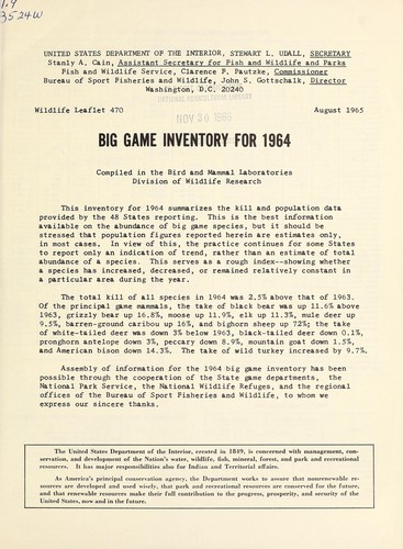 Cover for Big game inventory for 1964