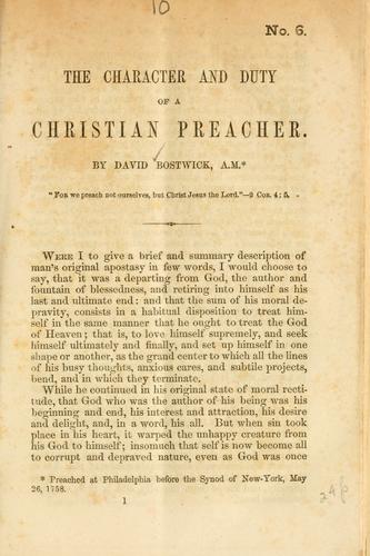 Cover for The character and duty of a Christian preacher.