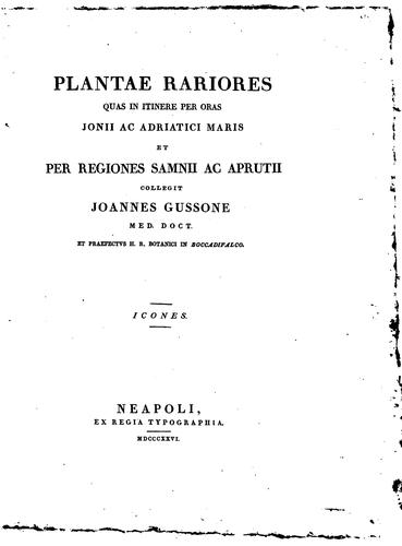 Cover for Plantae rariores quas in itinere per oras Ionii ac Adriatici maris et per regiones Samnii ac ...