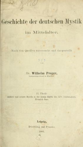 Cover for Geschichte der deutschen mystik im mittelater