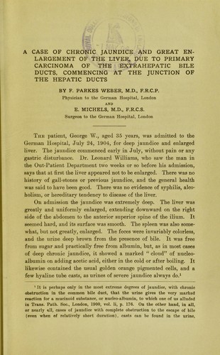 Cover for A case of chronic jaundice and great enlargement of the liver, due to primary carcinoma of the extrahepatic bile ducts, commencing at the junction of the hepatic ducts