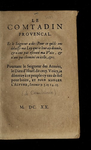Cover for Le comtadin provencal