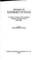 Cover for Studies in Sanskrit syntax