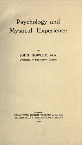 Cover for Psychology and mystical experience.