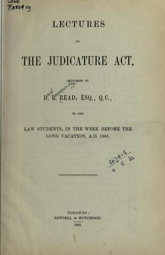 Cover for Lectures on the Judicature Act