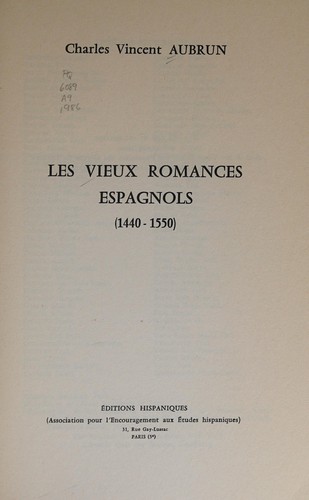 Cover for Les vieux romances espagnols (1440-1550)