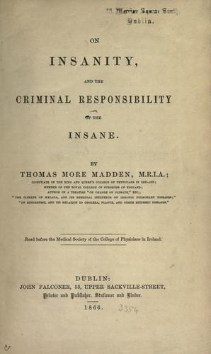Cover for On insanity, and the criminal responsibility of the insane.