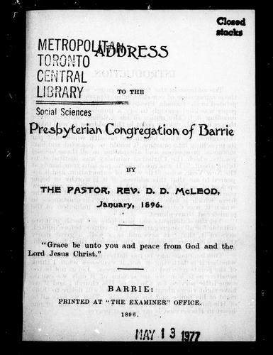 Cover for Address to the Presbyterian Congregation of Barrie