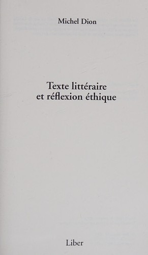 Cover for Texte littéraire et réflexion éthique