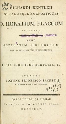 Cover for Notae atque emendationes in Q. Horatium Flaccum integrae