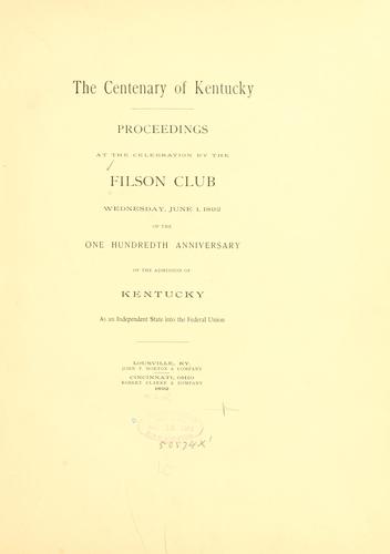 Cover for The centenary of Kentucky.