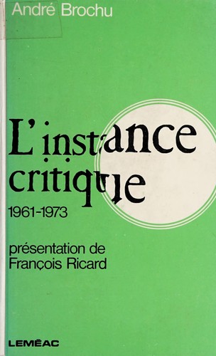 Cover for L' Instance critique