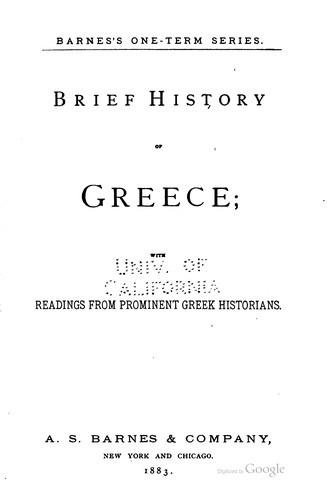 Cover for Brief History of Greece: With Readings from Prominent Greek Historians