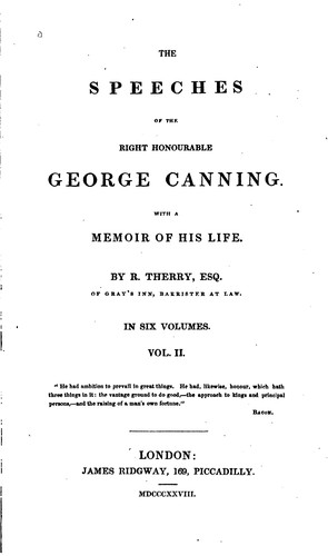 Cover for The Speech of the Right Hon. George Canning: With a Memoir of His Life