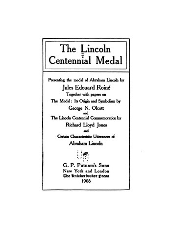 Cover for The Lincoln centennial medal