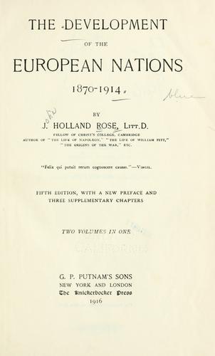 Cover for The development of the European nations, 1870-1914