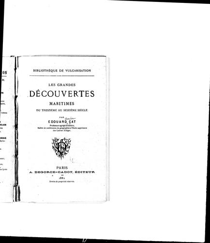 Cover for Les grandes découvertes maritimes du treizième au seizième siècle