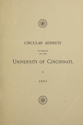 Cover for Circular address in behalf of the University of Cincinnati