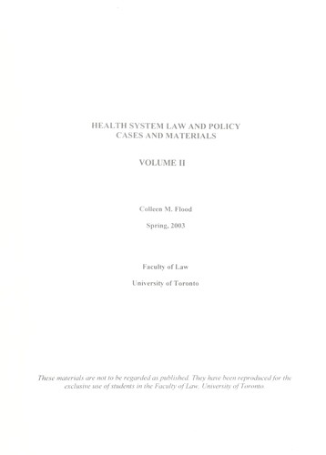 Cover for Health system law and policy