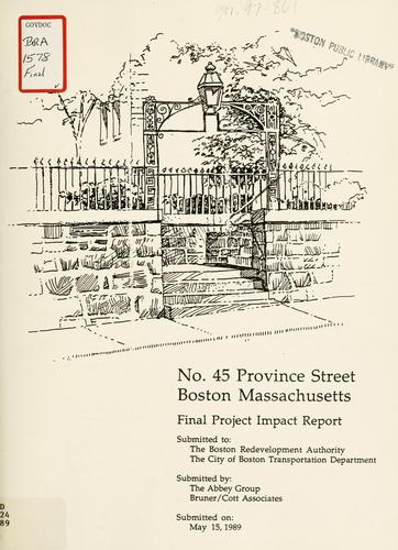 Cover for No. 45 province street, Boston, Massachusetts, draft and final project impact report.