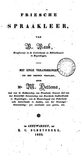 Cover for Friesche spraakleer, met enige veranderingen vertaald door M. Hettema