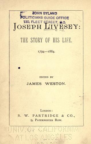Cover for Joseph Livesey: the story of his life, 1794-1884.