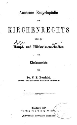Cover for Aeussere Encyclopädie des Kirchenrechts; oder, die Hauptund ...