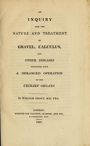 Cover for An inquiry into the nature and treatment of gravel, calculus, and other diseases connected with a deranged operation of the urinary organs