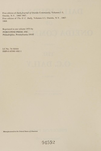 Cover for Daily Journal of Oneida Community/Volumes 1-3