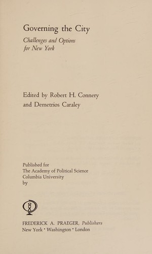 Cover for Governing the City; Challenges and Options for New York
