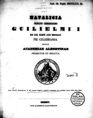 Cover for Lobeckii dissertationis de diis veterum adspectu corporum exanimium non prohibitis iterum editae pars altera