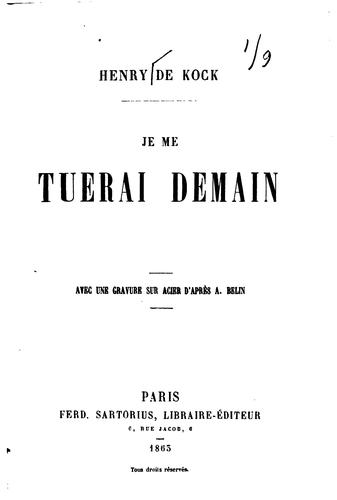Cover for Je me tuerai demain