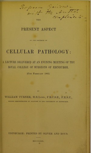 Cover for The present aspect of the doctrine of cellular pathology