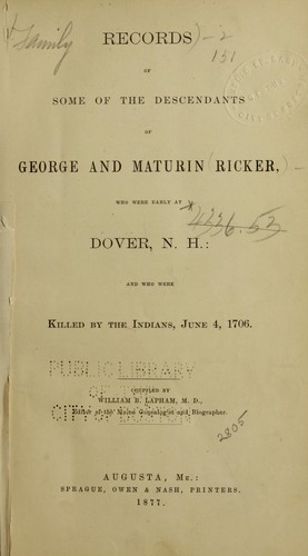 Cover for Records of some of the descendants of George and Maturin Ricker