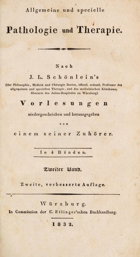 Cover for Allgemeine und specielle Pathologie und Therapie. Nach J.L. SchÃ¶nlein's Vorlesungen