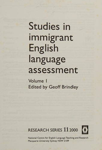 Cover for Studies in immigrant English language assessment