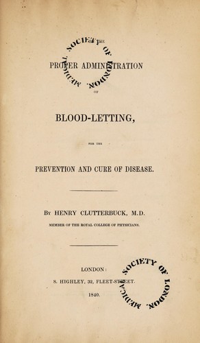 Cover for On the proper administration of blood-letting, for the prevention and cure of disease