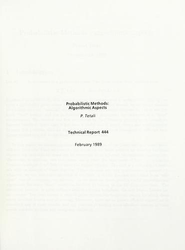 Cover for Probabilistic methods: algorithmic aspects.