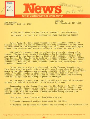 Cover for News release dated June 30, 1982.