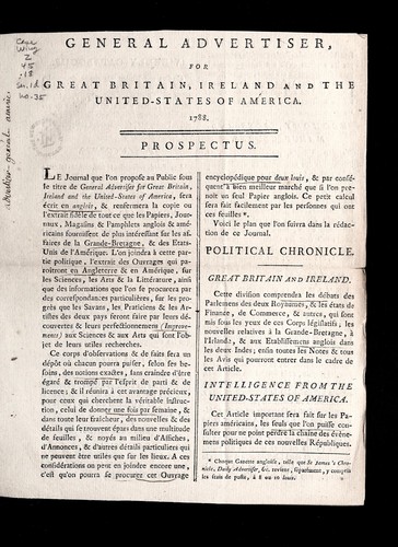 Cover for General advertiser for Great Britain, Ireland, and the United-States of America