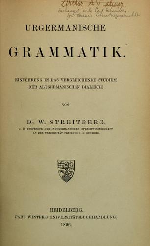 Cover for Urgermanische grammatik