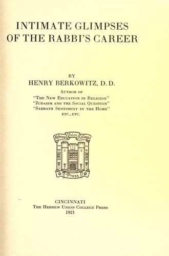 Cover for Intimate glimpses of the rabbi's career