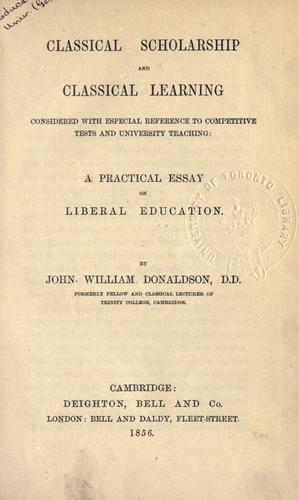 Cover for Classical scholarship and classical learning
