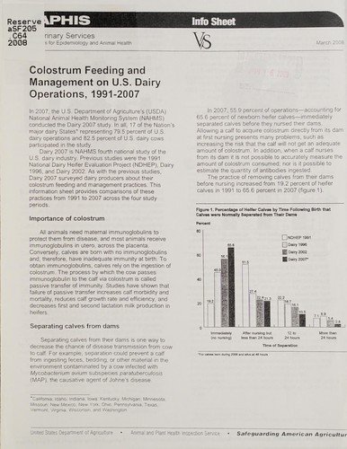 Cover for Colostrum feeding and management on U.S. dairy operations, 1991-2007