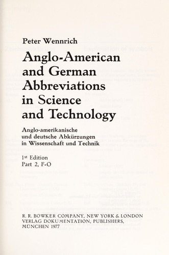 Cover for Anglo-amerikanische und deutsche Abkurzungen in Wissenschaft und Technik
