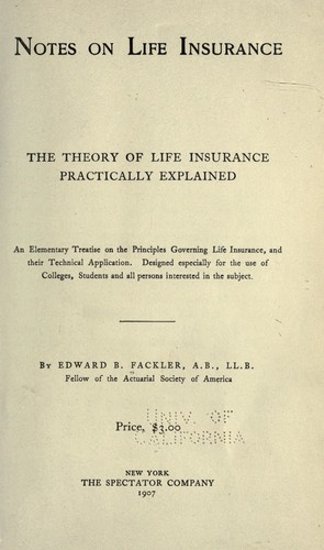 Cover for Notes on life insurance