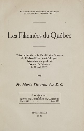 Cover for Les filicinées du Québec ...