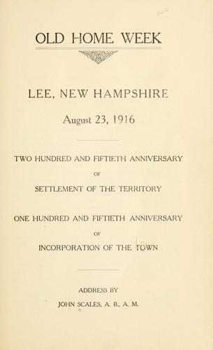 Cover for Old home week, Lee, New Hampshire, August 23, 1916
