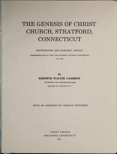 Cover for The genesis of Christ Church, Stratford, Connecticut